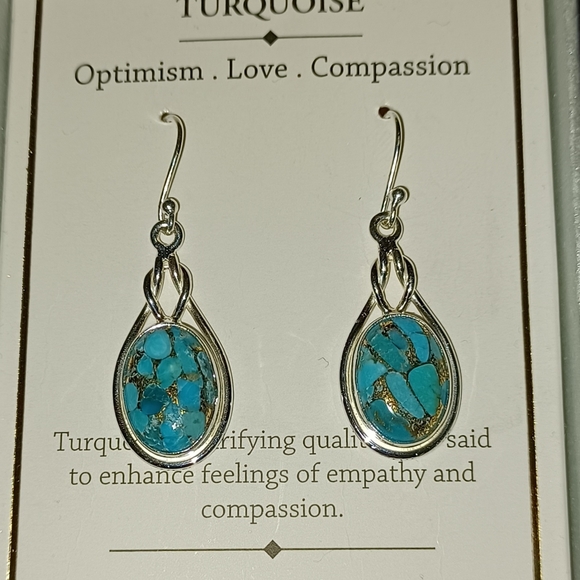 SHIVAM STERLING SILVER TURQUOISE TEARDROP EARRINGSAPPROXIMATELY 1  1/2  INCH - Picture 2 of 5